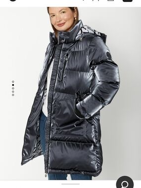 Dolcezza Puffer Hooded Coat in Metallic Charcoal